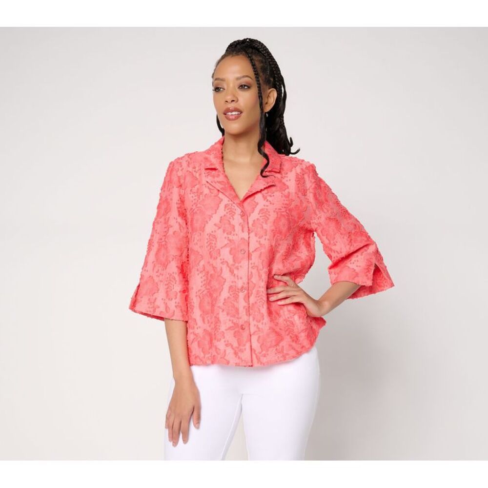 Dennis Basso Women's Top Sz XL Make Your Selection: Clip Jacquard Pink